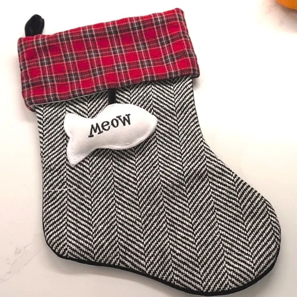 Cat Christmas Stocking with Dangling Fish